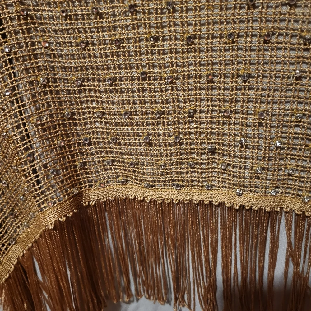 Free People Midnight Rodeo Loose Fit Fringe Cropped Top Beige/Gold Size XLarge - Picture 3 of 10